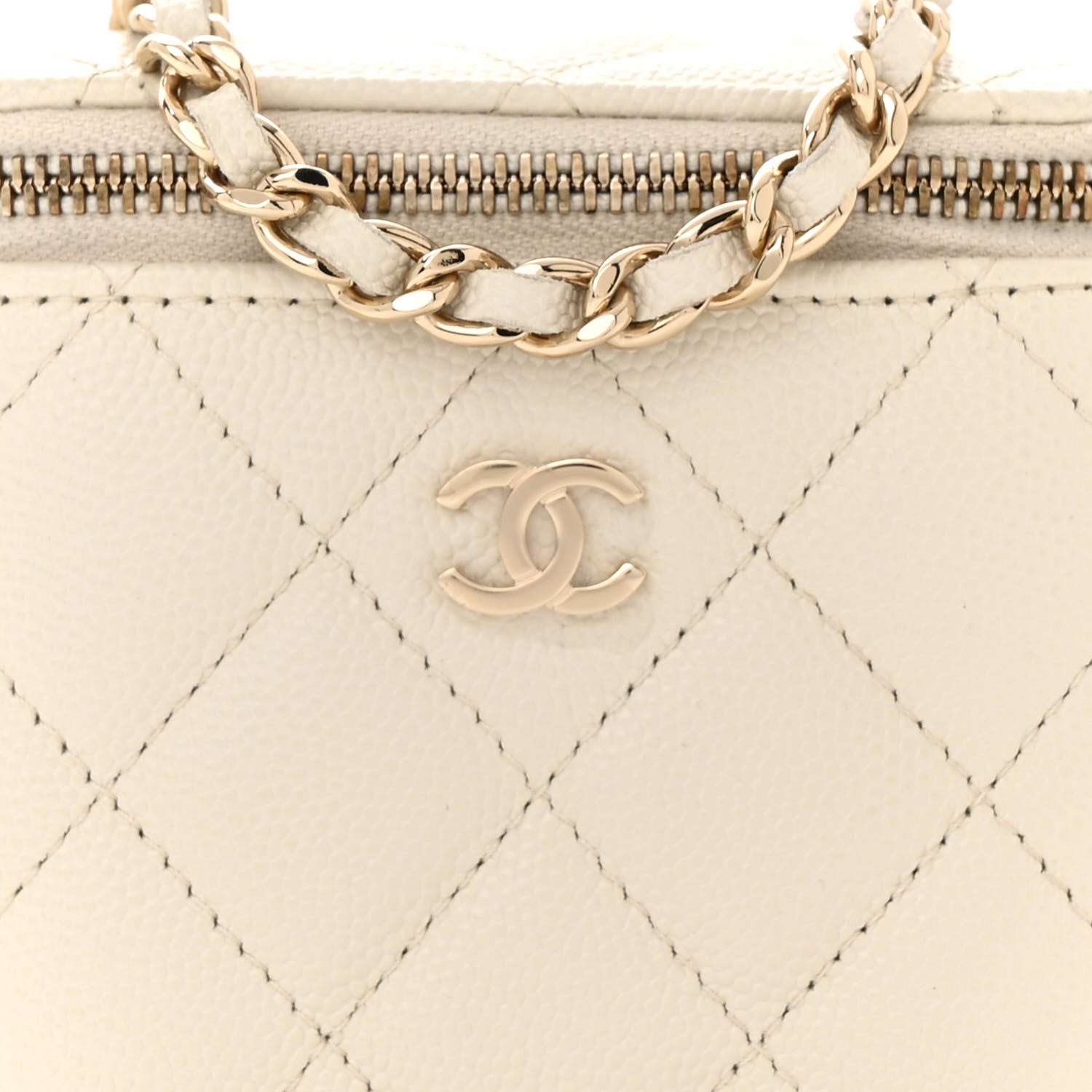 Chanel Caviar Quilted Mini Vanity Case With Chain White 8 of 10