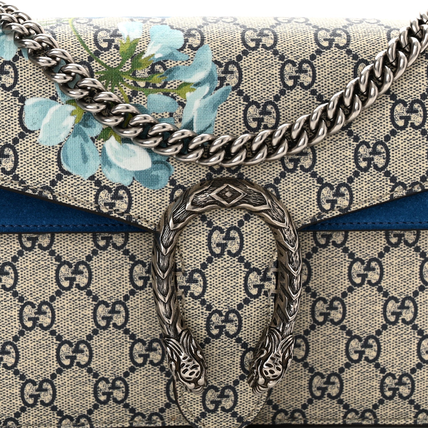 Gucci GG Supreme Monogram Blooms Small Dionysus Shoulder Bag Beige Navy Vintage Blue 8 of 14