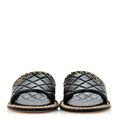 Chanel Lambskin Quilted Chain CC Mules 39 Black 3 of 9