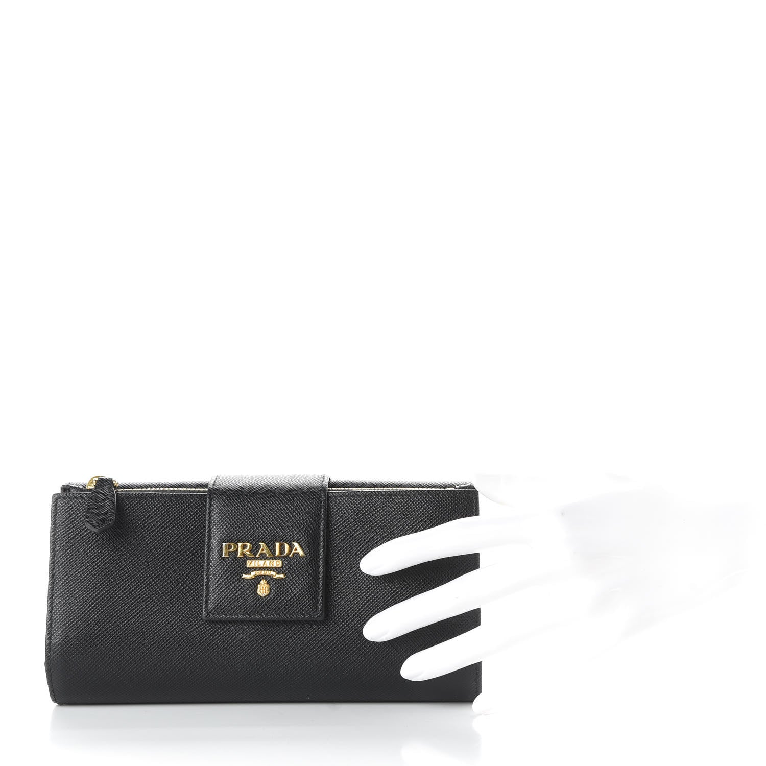 Prada Saffiano Metal Medium Wallet Black 2 of 7