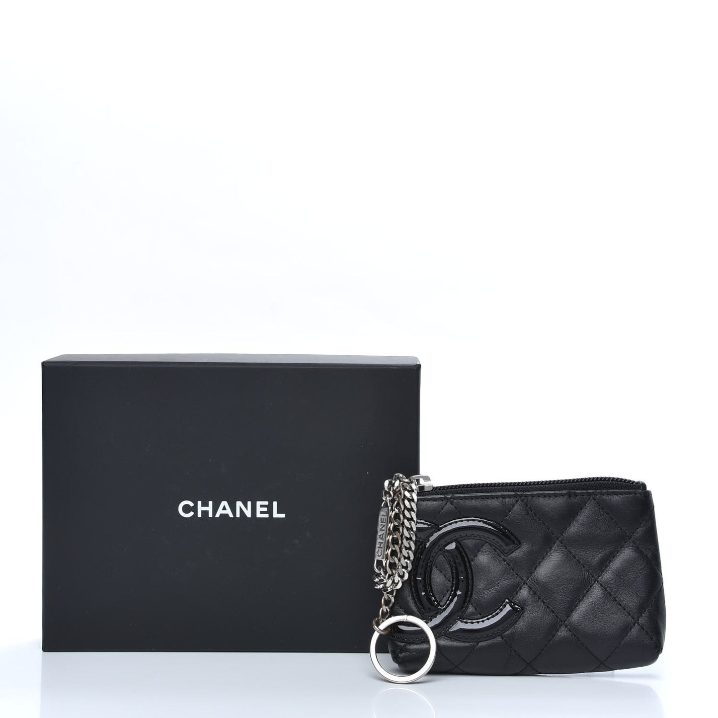 Calfskin Quilted Cambon Key Pouch Black