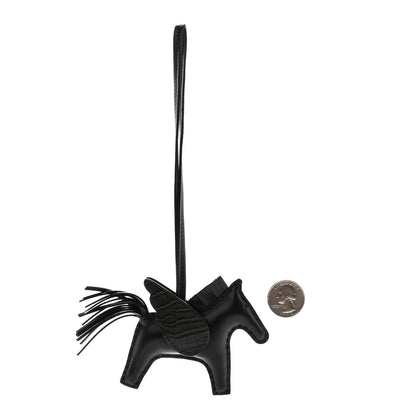 Hermes Milo Lambskin Matte Alligator Touch Grigri Rodeo Pegase Horse Bag Charm PM Black 2 of 5