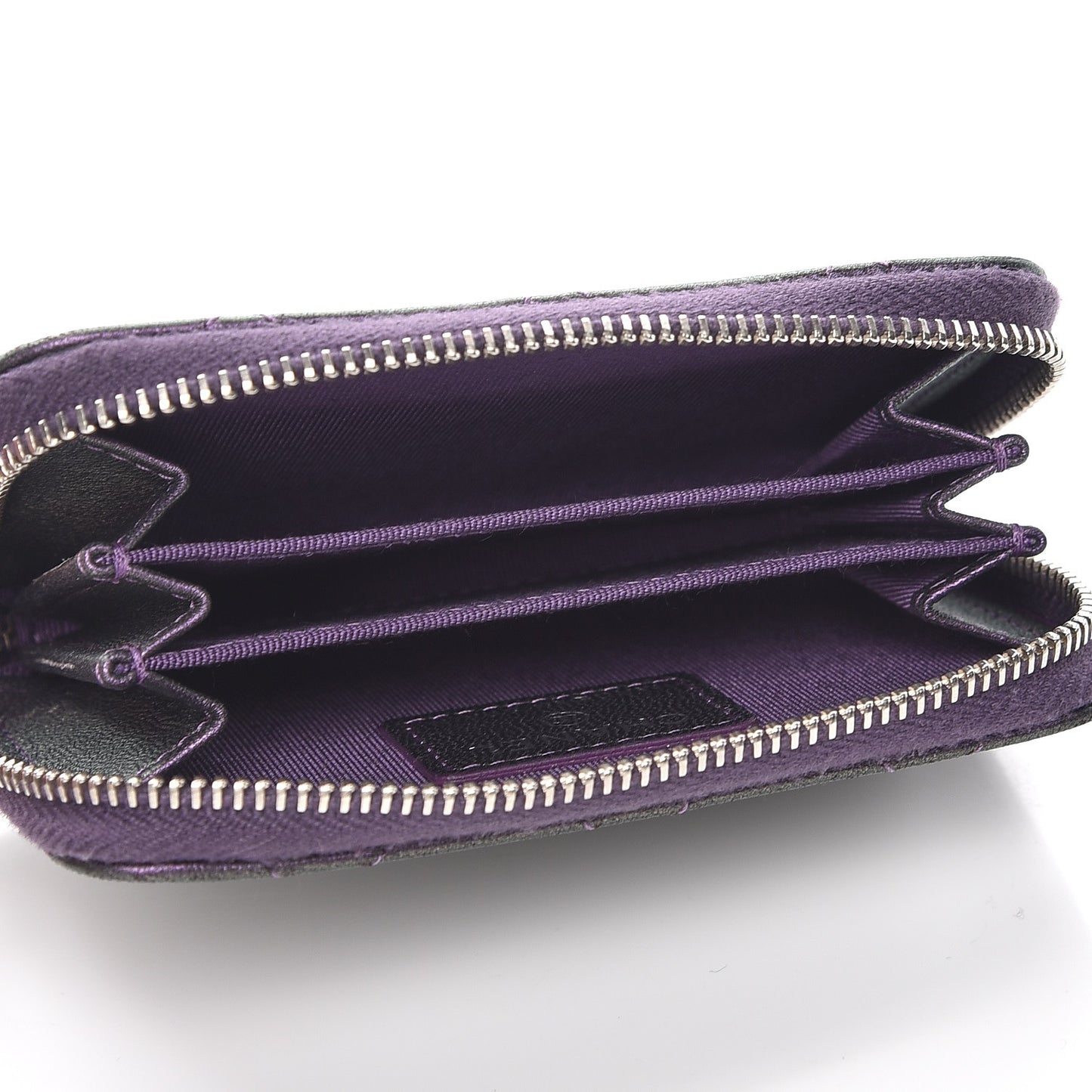 Metallic Lambskin Quilted Zip Around Coin Purse Wallet Dark Purple