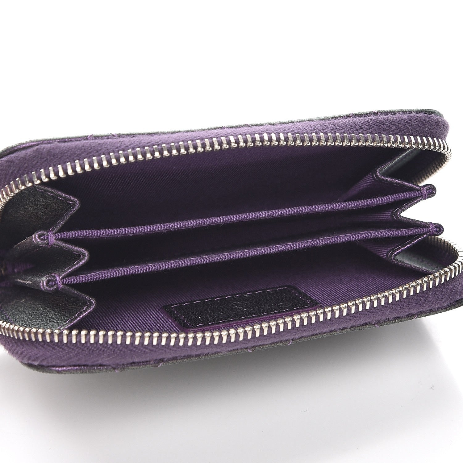 Chanel Metallic Lambskin Quilted Zip Around Coin Purse Wallet Dark Purple 5 of 7