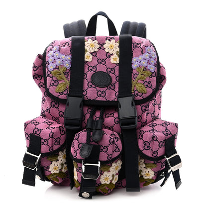 Gucci Monogram Multicolor Floral Embroidered Large Retro Interlocking G Three Pocket Backpack Pink Blue Multicolor 1147173