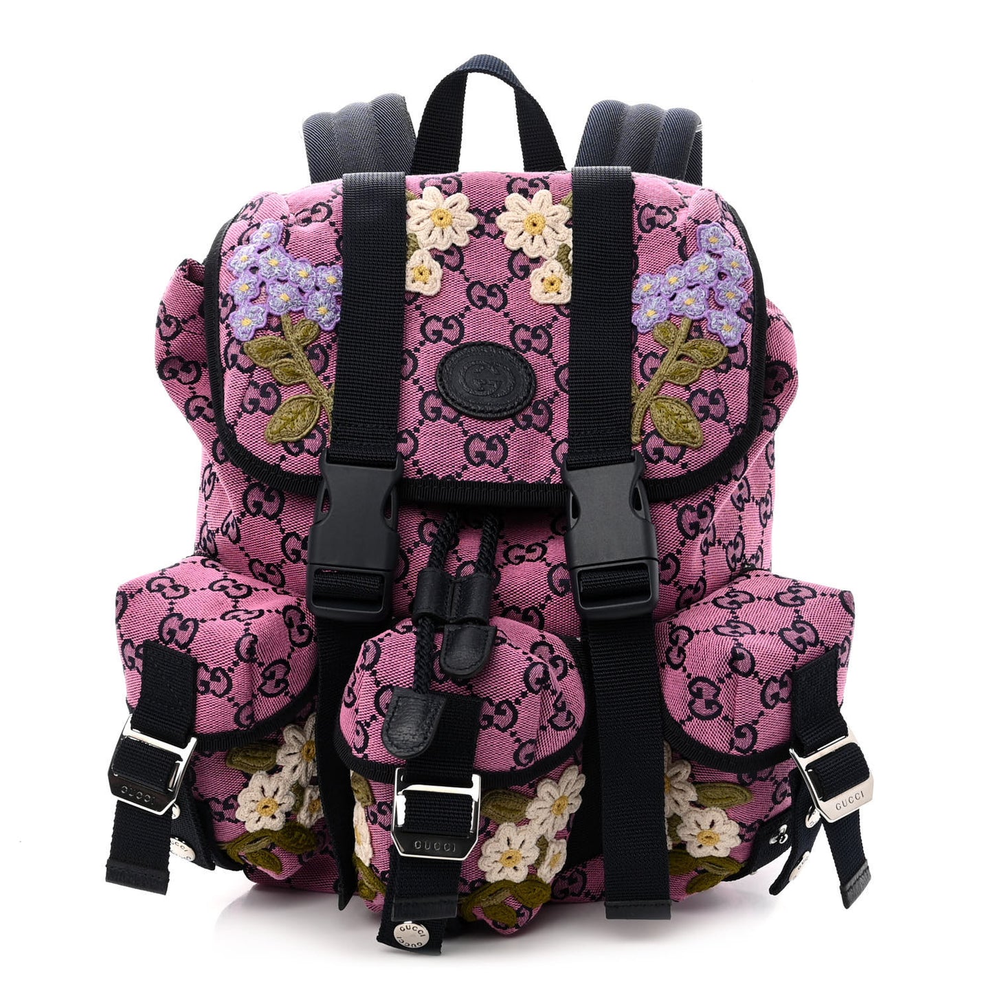 Monogram Multicolor Floral Embroidered Large Retro Interlocking G Three Pocket Backpack Pink Blue Multicolor