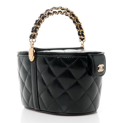 Chanel Lambskin Quilted Chain Top Handle Vanity With Chain Black 3 of 13