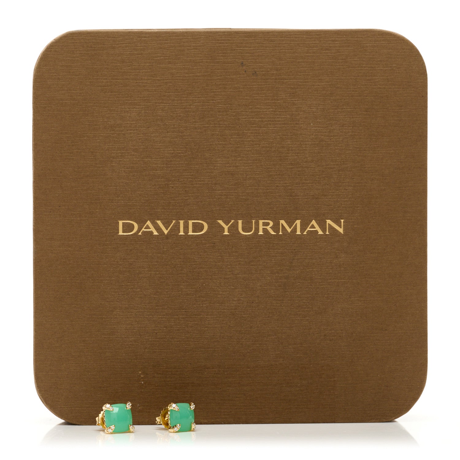 David Yurman 18K Yellow Gold Diamond Chrysoprase 8mm Chatelaine Earrings 5 of 5