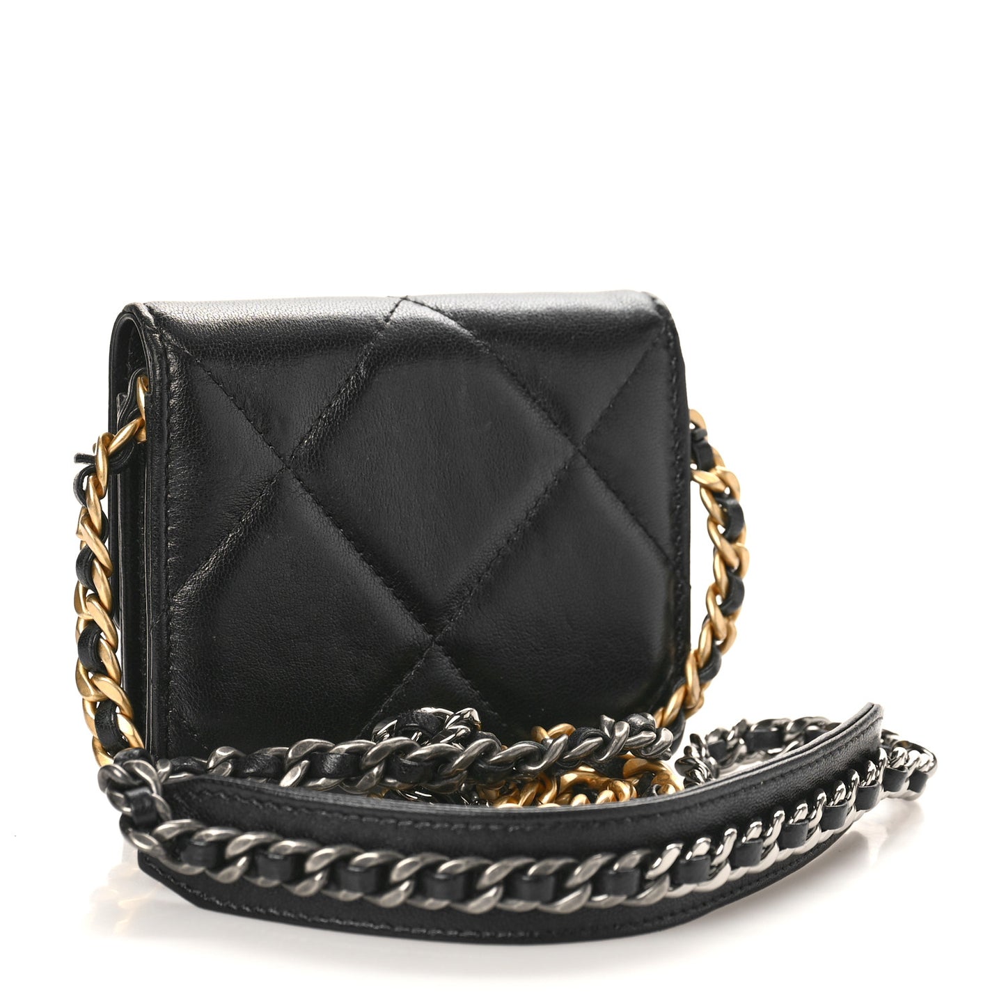 Lambskin Quilted Chanel 19 Flap Coin Purse With Chain Black