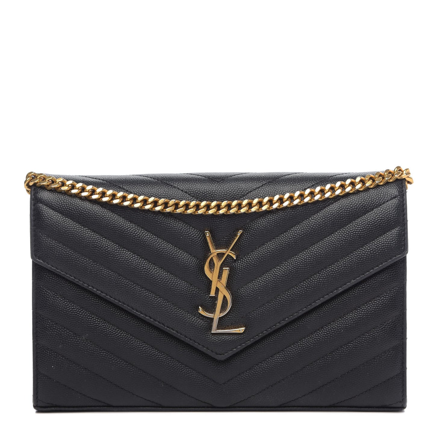 Grain De Poudre Matelasse Chevron Monogram Chain Wallet Black