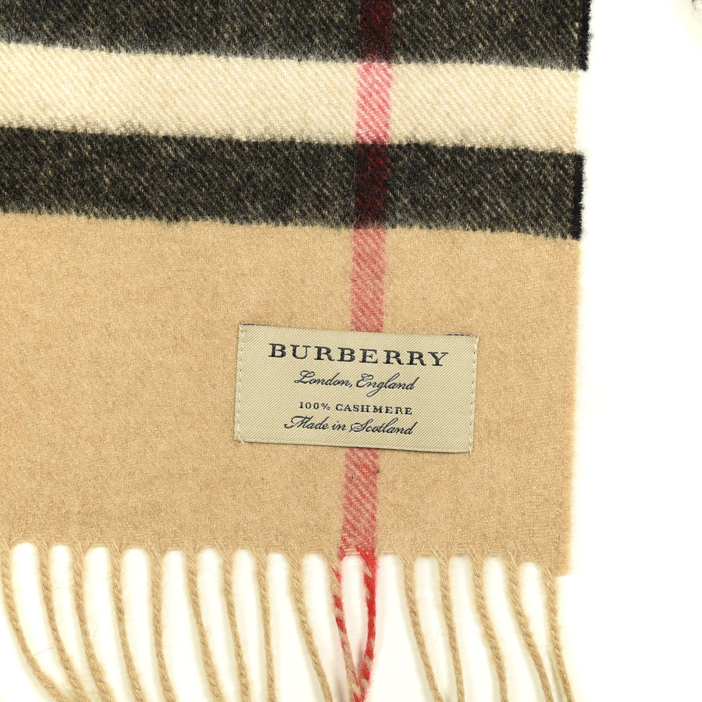 Cashmere Giant Heritage Check Fringe Scarf Camel