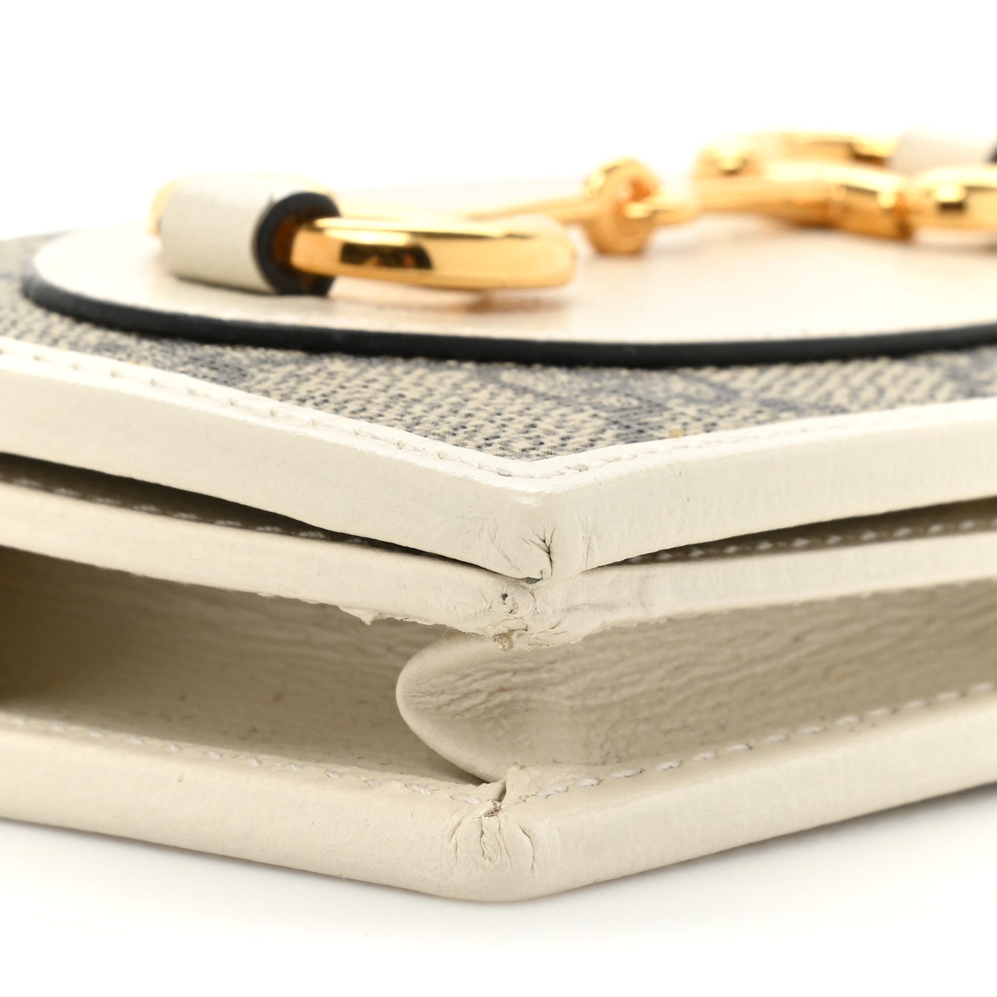 GG Supreme Monogram Azalea Calfskin Horsebit 1955 Card Case Wallet Beige Ebony Mystic White