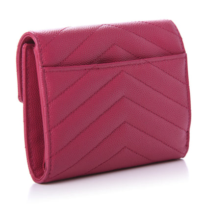 Saint Laurent Grain De Poudre Matelasse Chevron Monogram Compact Tri Fold Wallet Bright Pink 3 of 9