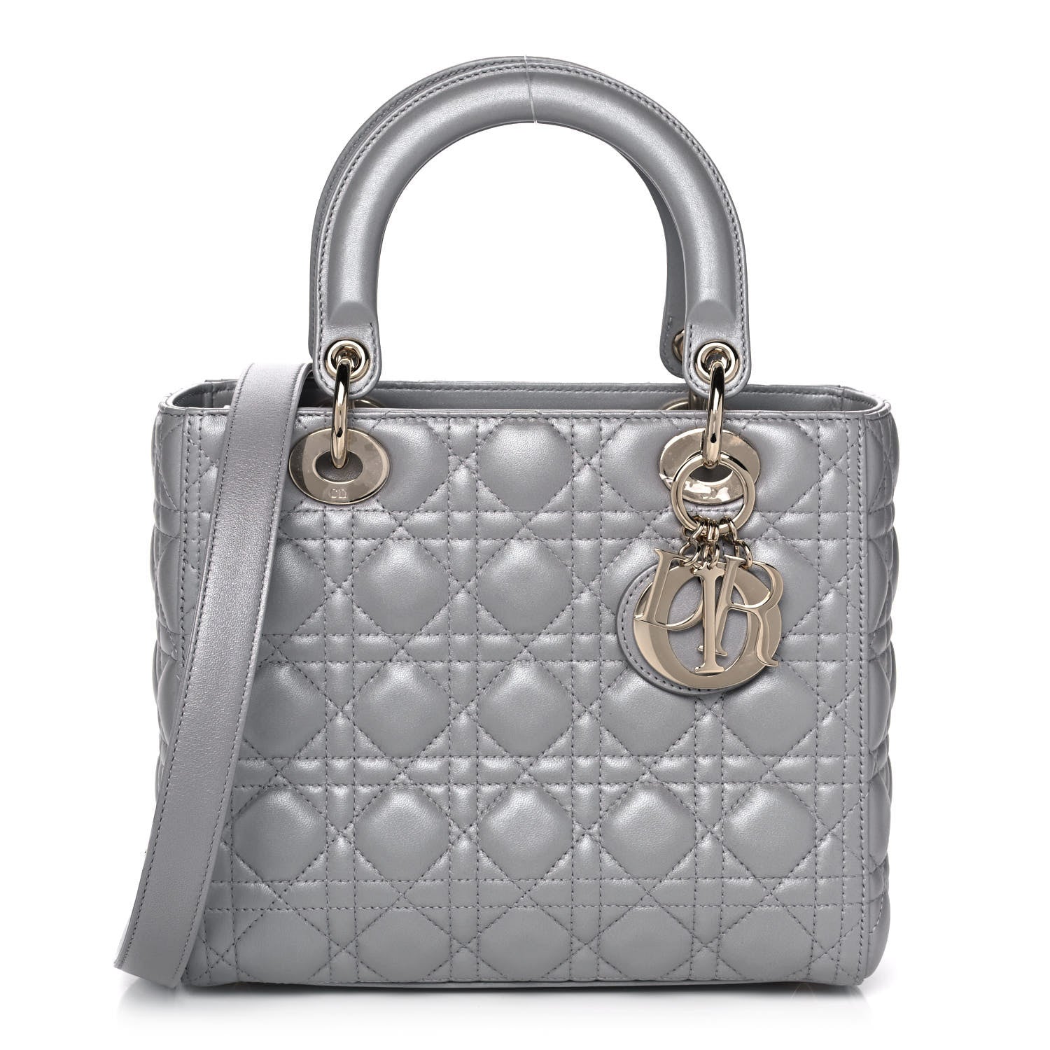 Christian Dior Pearly Lambskin Cannage Medium Lady Dior Grey 1 of 14