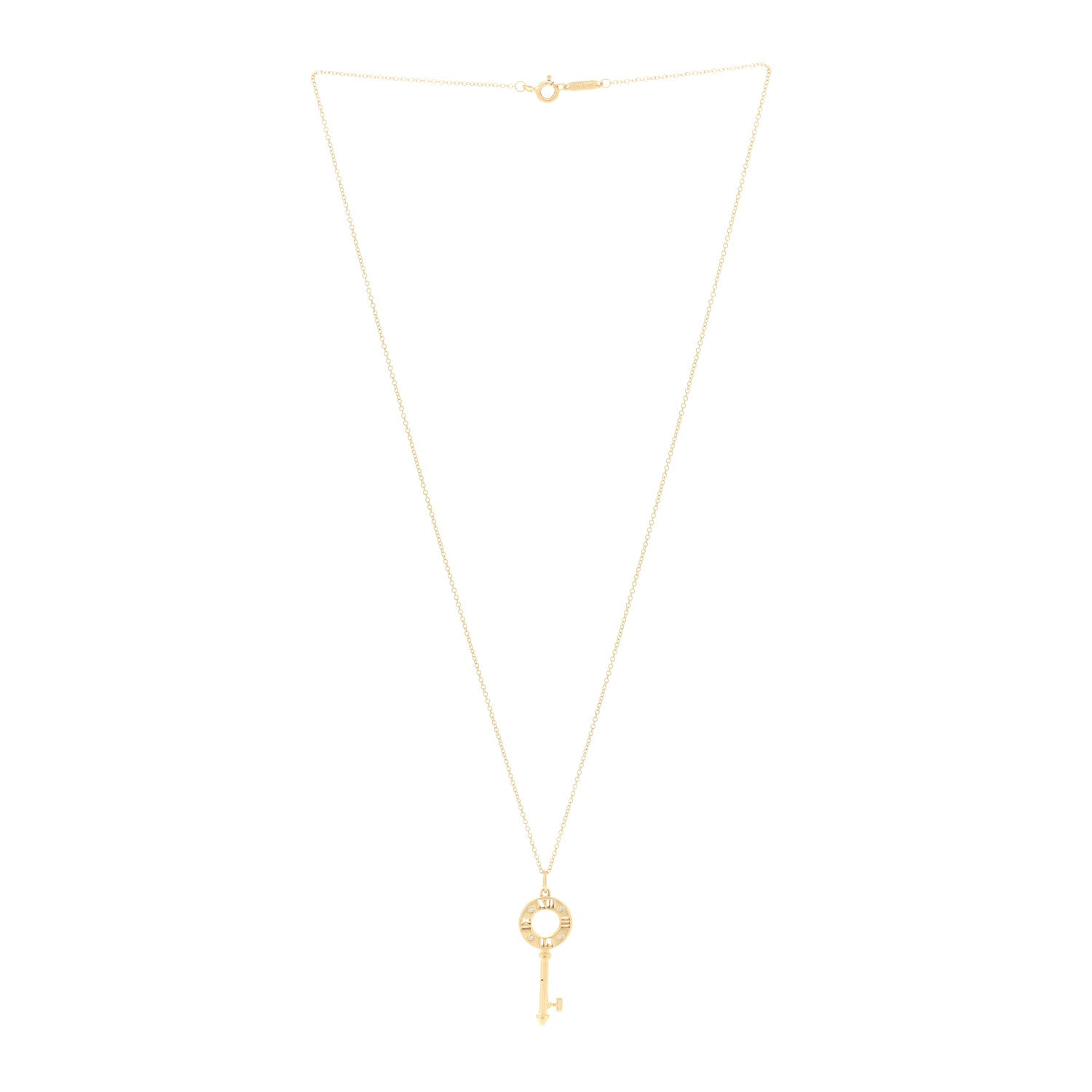 Tiffany 18K Yellow Gold Diamond Atlas Pierced Key Pendant Necklace 2 of 5