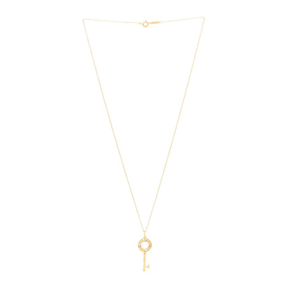 Tiffany 18K Yellow Gold Diamond Atlas Pierced Key Pendant Necklace 2 of 5