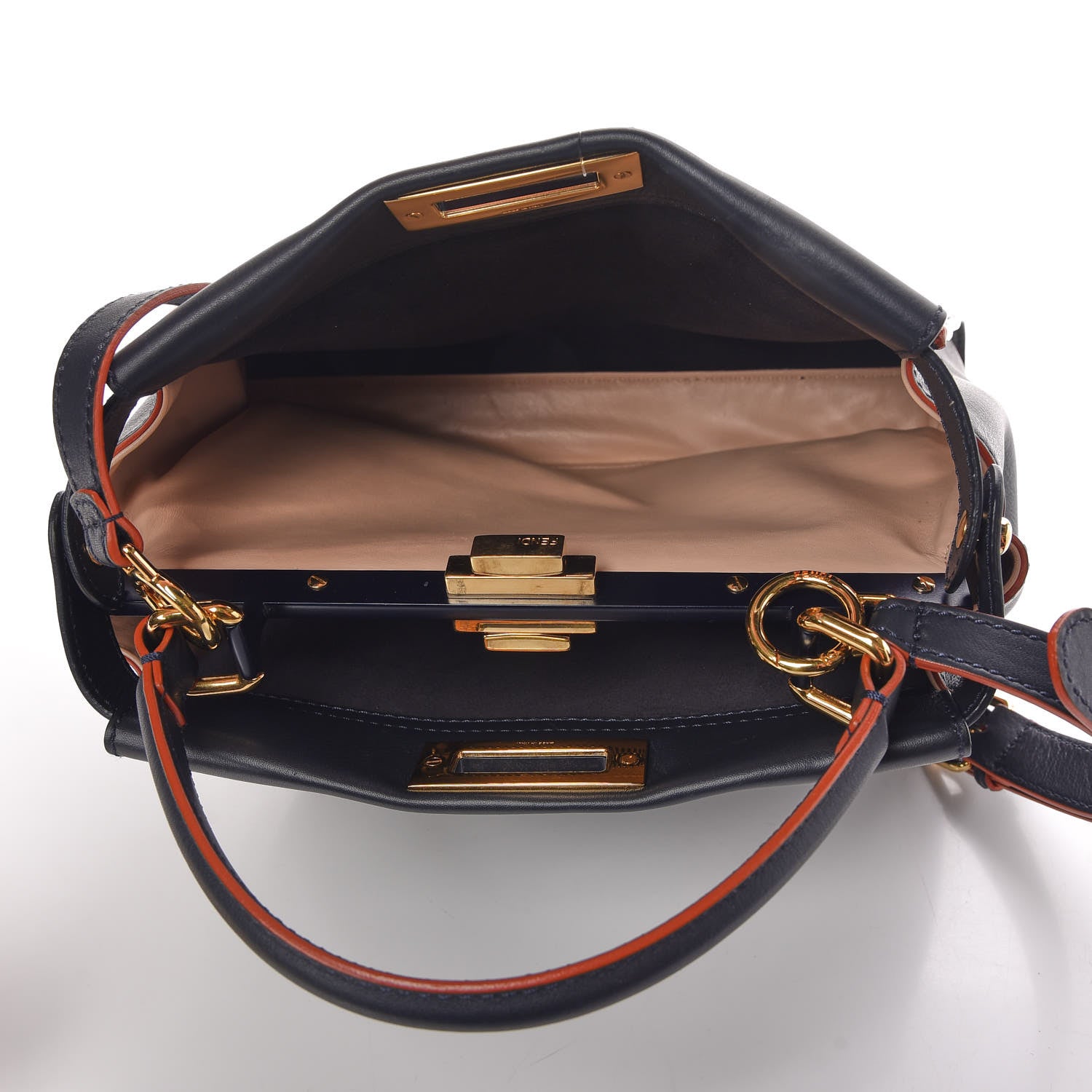 Fendi Vitello Seta Burro Medium Peekaboo Iconic Satchel Blue Notte Plaster 6 of 7