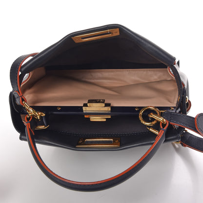 Fendi Vitello Seta Burro Medium Peekaboo Iconic Satchel Blue Notte Plaster 6 of 7