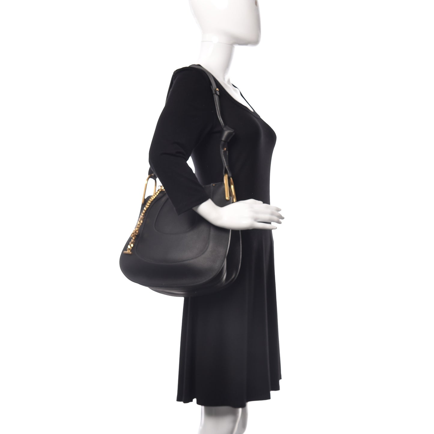 Grained Calfskin Small Hayley Hobo Black