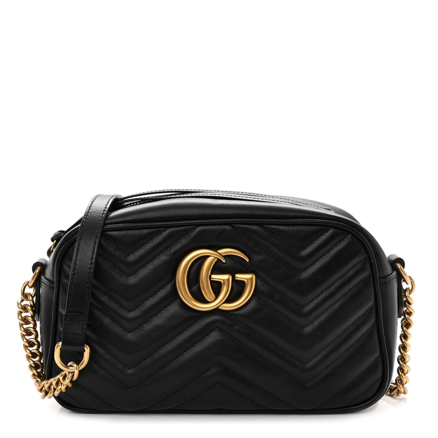 Gucci Calfskin Matelasse Small GG Marmont Chain Shoulder Bag Black 1 of 11