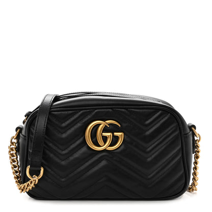 Gucci Calfskin Matelasse Small GG Marmont Chain Shoulder Bag Black 1 of 11