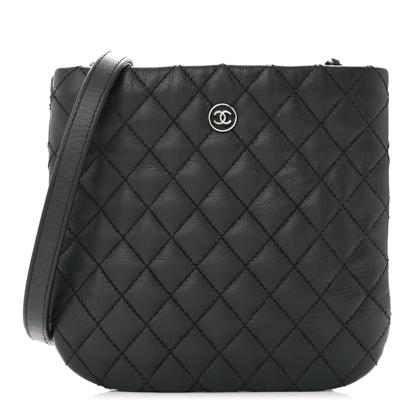 Aged Calfskin Quilted Crossbody Bag Black