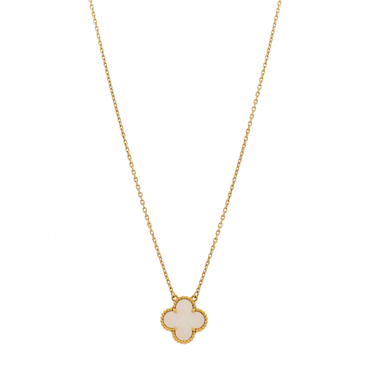 Van Cleef & Arpels 18K Yellow Gold Mother of Pearl Vintage Alhambra Pendant Necklace 1 of 5