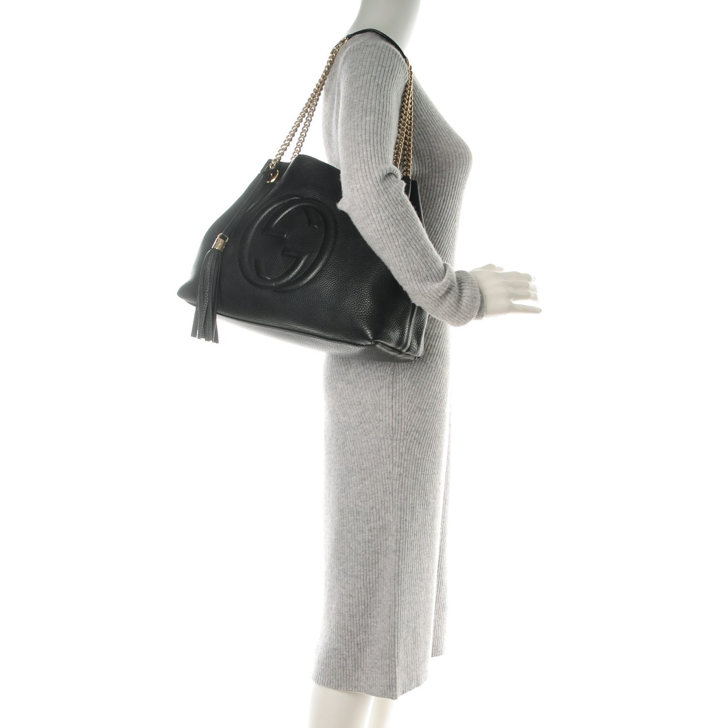 Pebbled Calfskin Medium Soho Chain Shoulder Bag Black