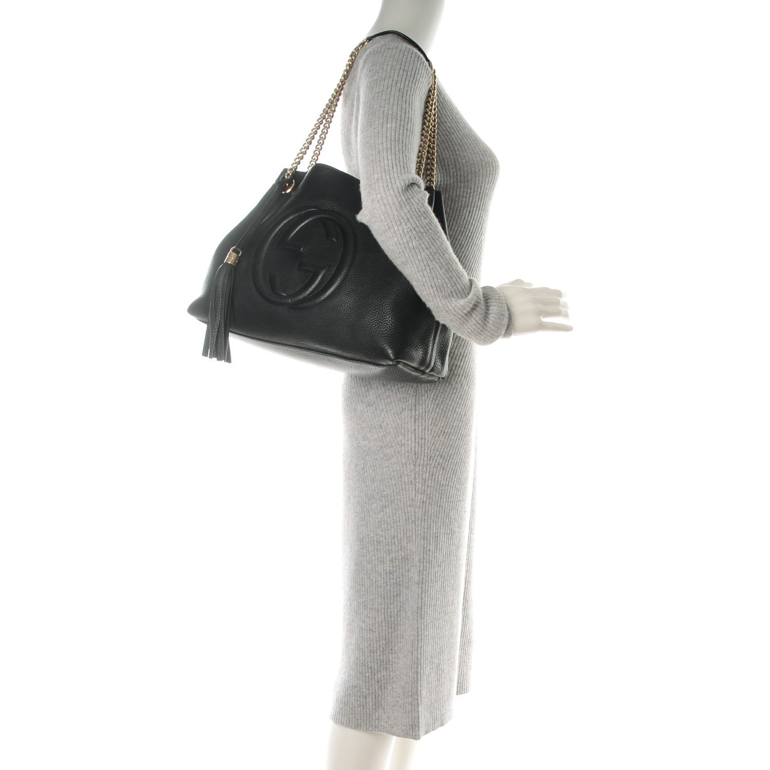Gucci Pebbled Calfskin Medium Soho Chain Shoulder Bag Black 2 of 8