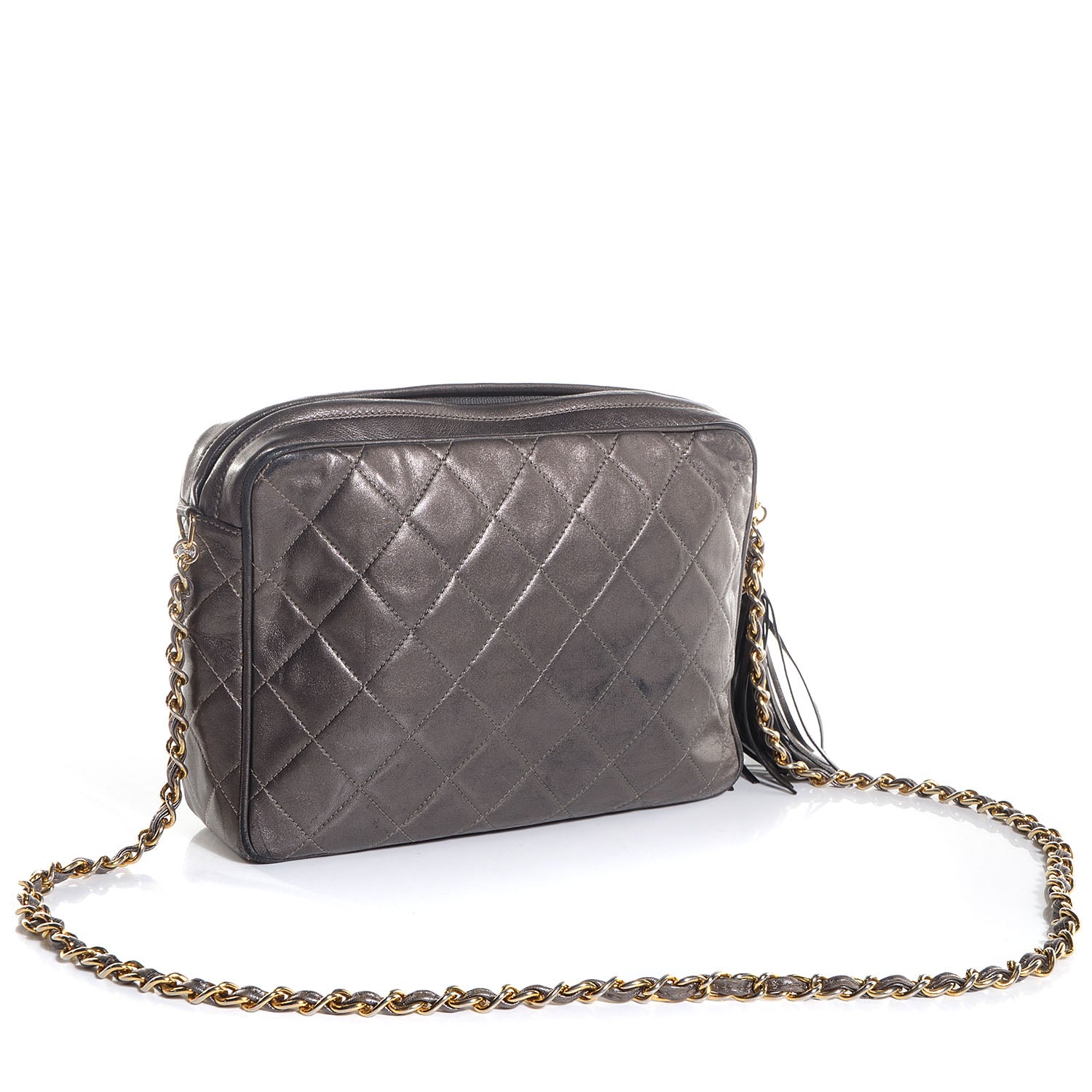 Chanel Lambskin Quilted Tassel Camera Case Dark Silver 3 of 8