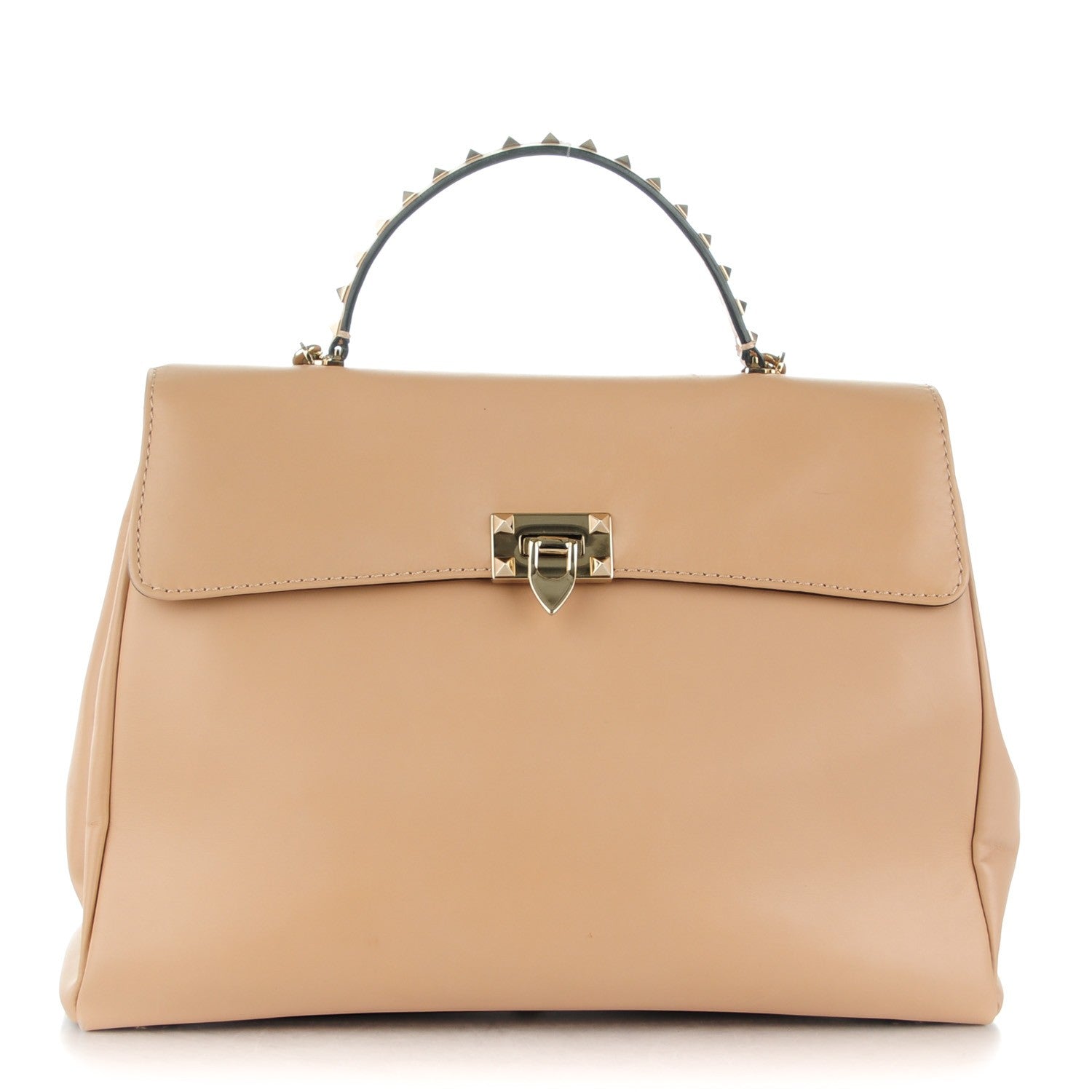 Valentino Garavani Vitello Large Rockstud Flap Satchel Poudre 1 of 8
