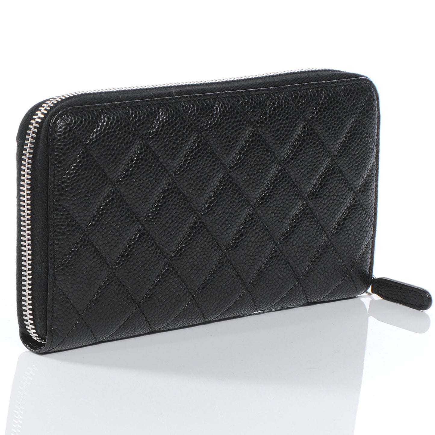 Caviar Quilted Zip Around Wallet Black