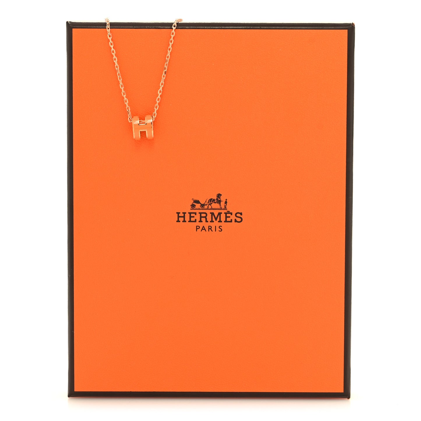 Lacquered Rose Gold Mini Pop H Pendant Necklace Orange Soie