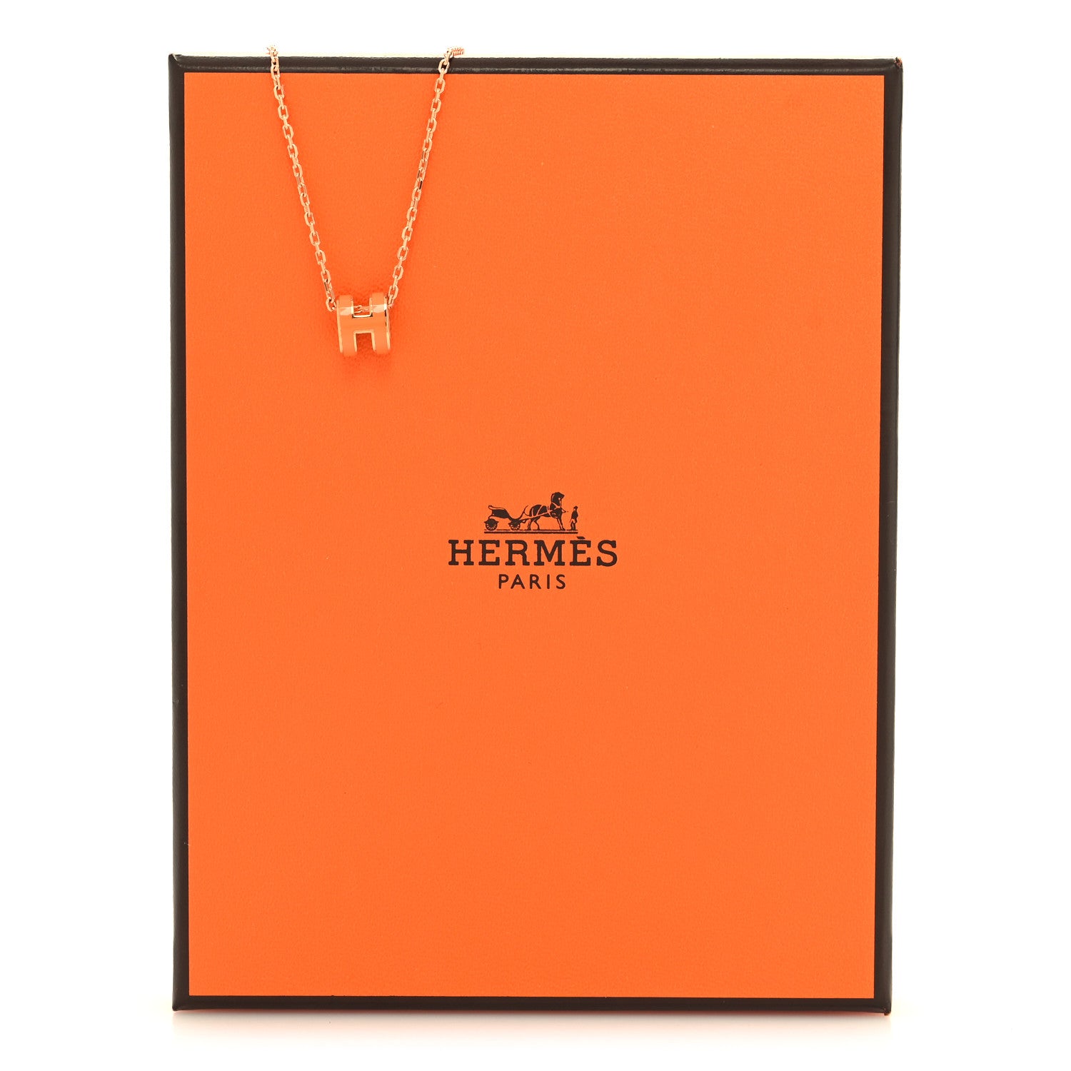Hermes Lacquered Rose Gold Mini Pop H Pendant Necklace Orange Soie 6 of 6