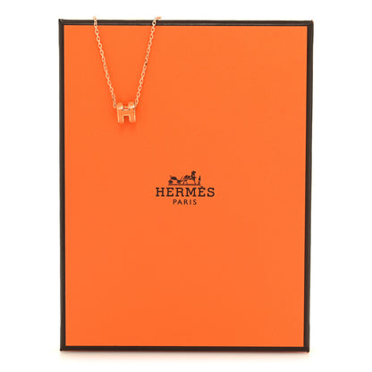 Hermes Lacquered Rose Gold Mini Pop H Pendant Necklace Orange Soie 6 of 6