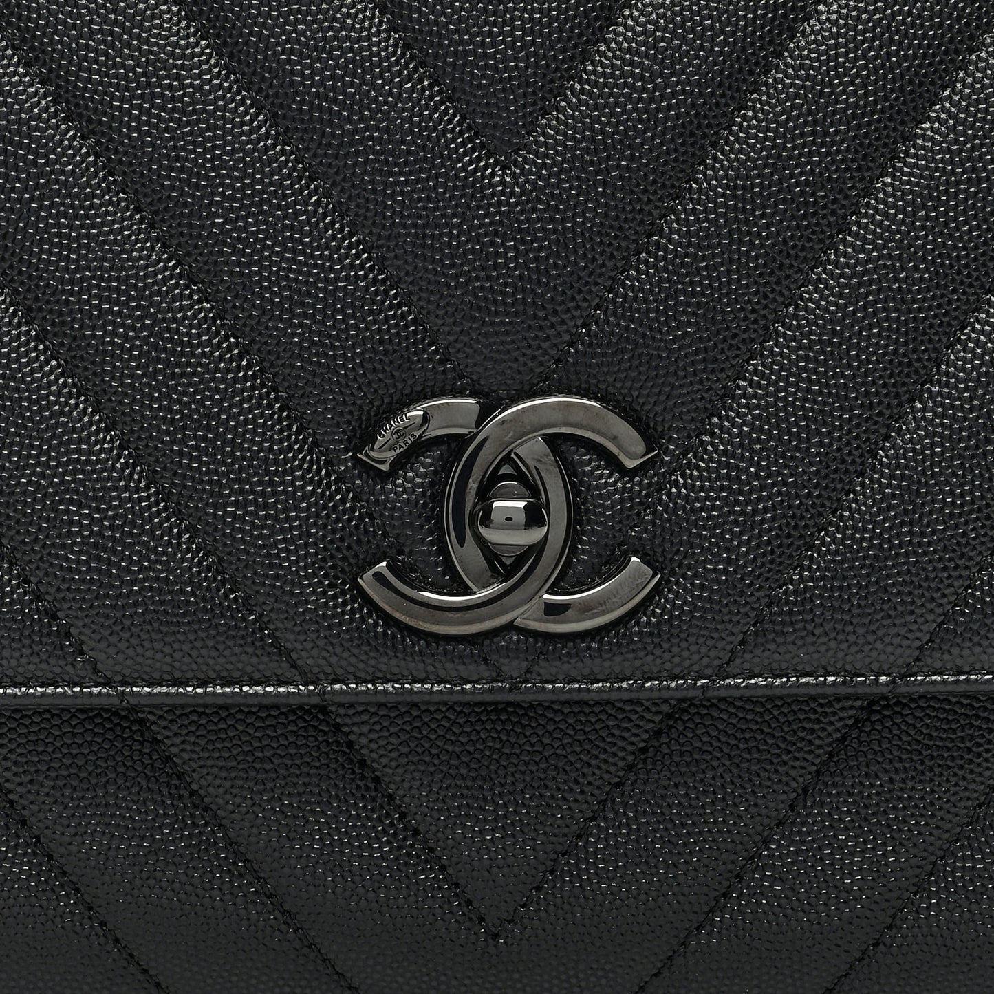 Caviar Chevron Quilted Small Coco Handle Flap So Black
