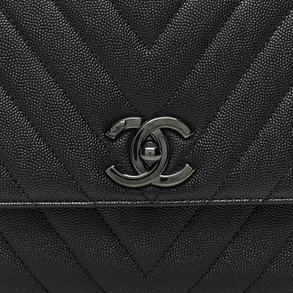 Chanel Caviar Chevron Quilted Small Coco Handle Flap So Black 8 of 10