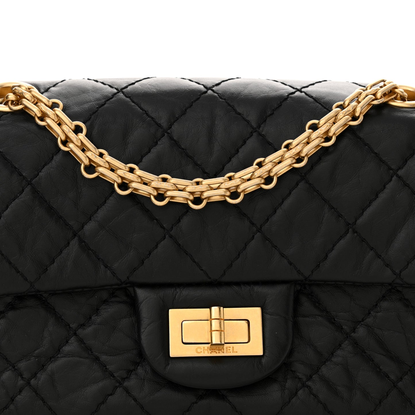Aged Calfskin Quilted 2.55 Reissue Mini Flap Black
