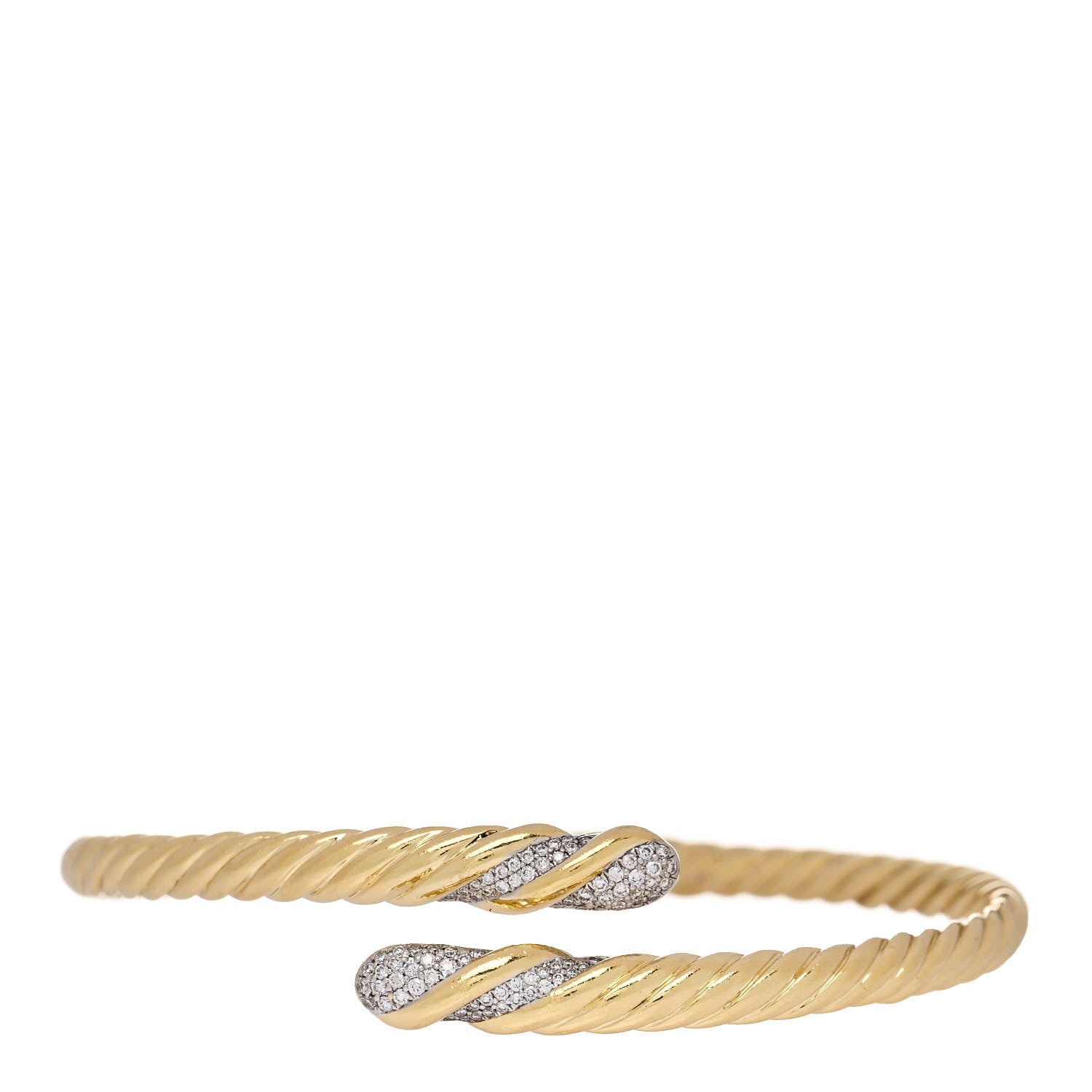 David Yurman 18K Yellow Gold Diamond Willow Bypass Bracelet 1 of 4