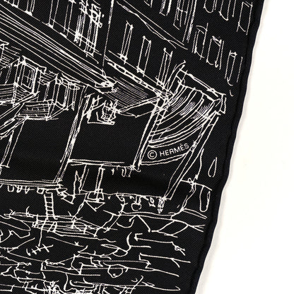 Hermes Silk Un Jardin Sur Le Toit Pocket Square Black White 3 of 4