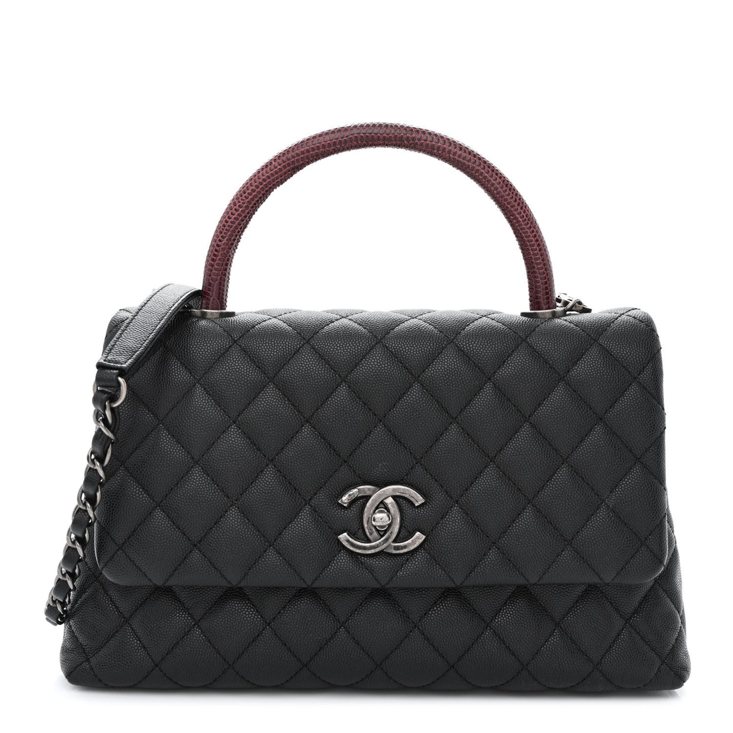 Caviar Lizard Quilted Small Coco Handle Flap Black