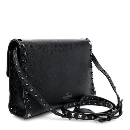 Valentino Garavani Pebbled Calfskin Monochrome Medium Rockstud Flip Lock Crossbody Bag Black 3 of 9