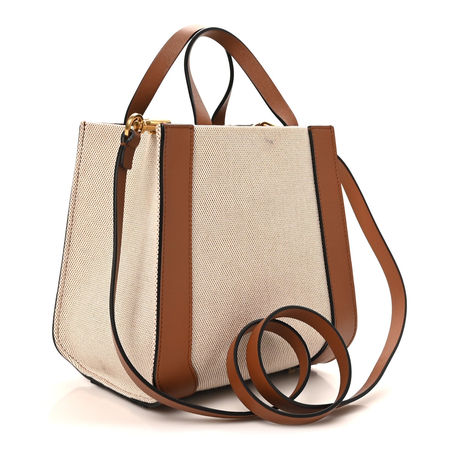 Valentino Garavani Canvas Calfskin Small Vlogo Signature Handbag Beige Selleria 3 of 9