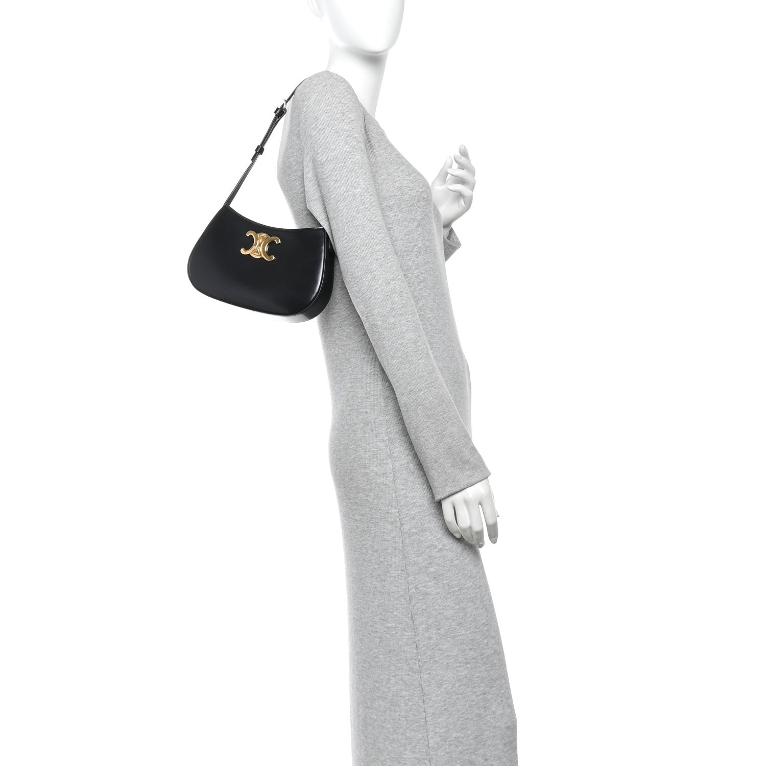 Celine Shiny Calfskin Medium Tilly Triomphe Shoulder Bag Black 2 of 10