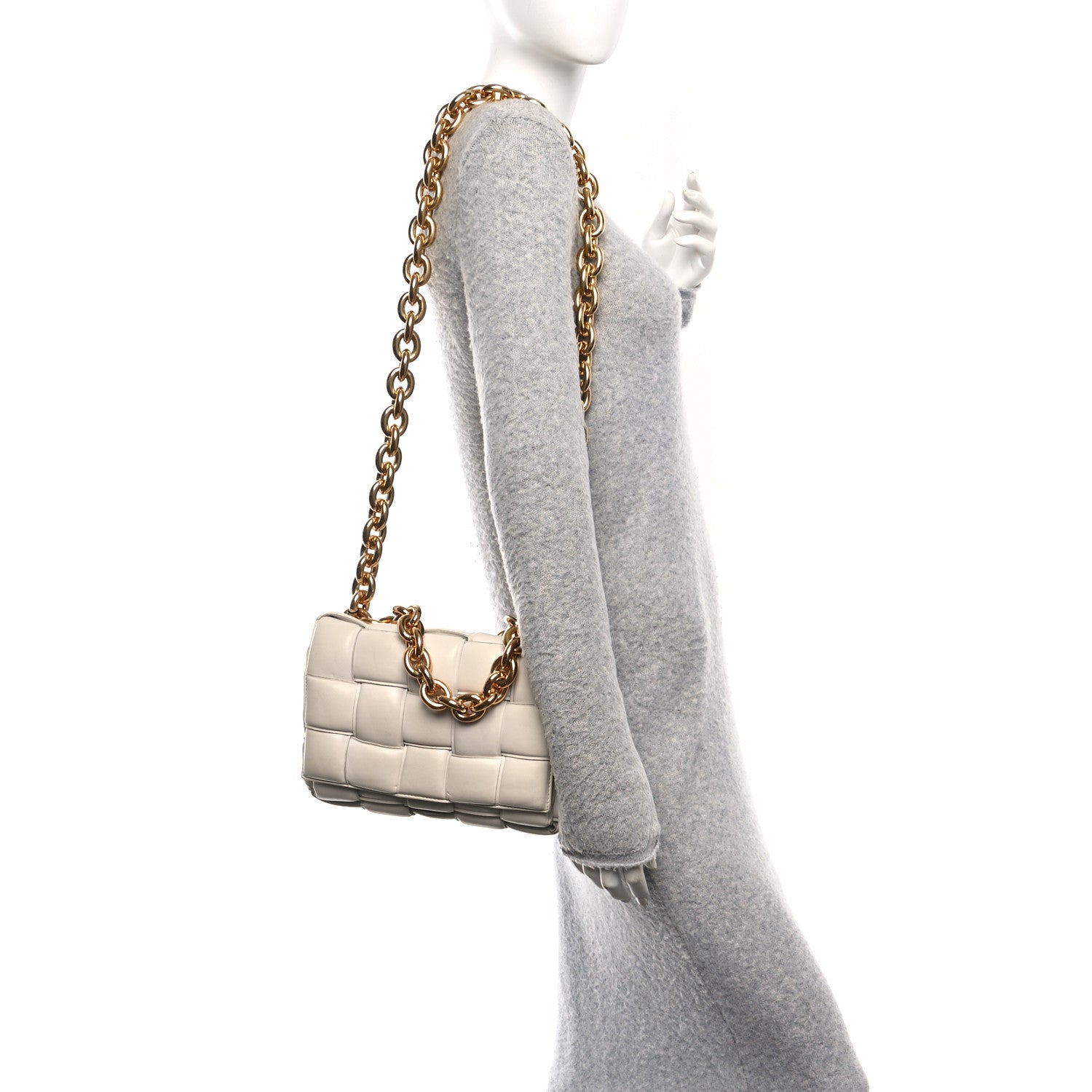 Bottega Veneta Lambskin Maxi Intreccio Padded Chain Cassette Crossbody Bag Chalk 2 of 14