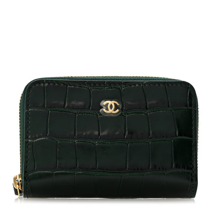 Chanel Calfskin Crocodile Embossed Crococo Zip Coin Purse Emerald 1 of 8