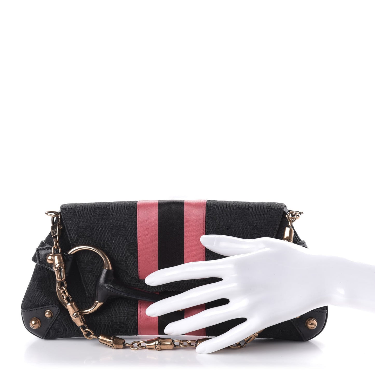 Monogram Horsebit Web Clutch Black