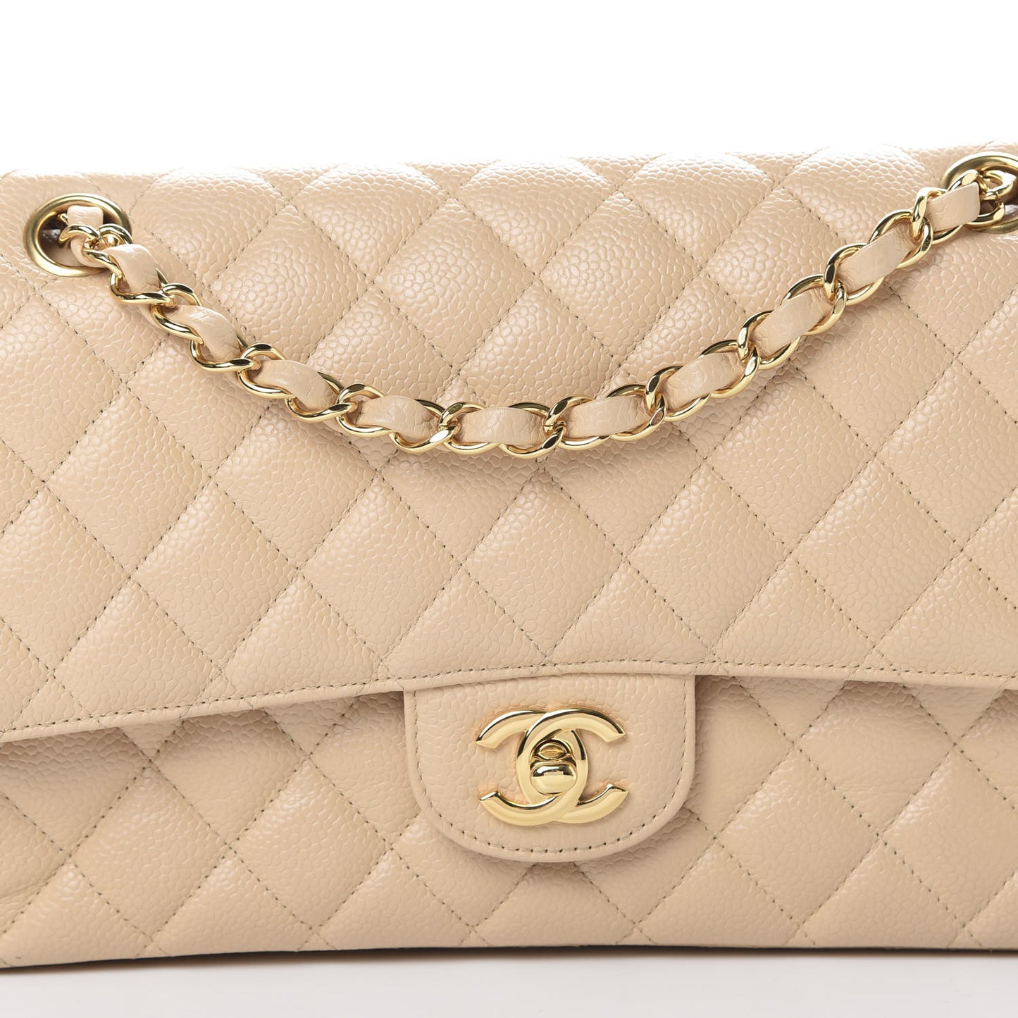 Caviar Quilted Medium Double Flap Beige Clair