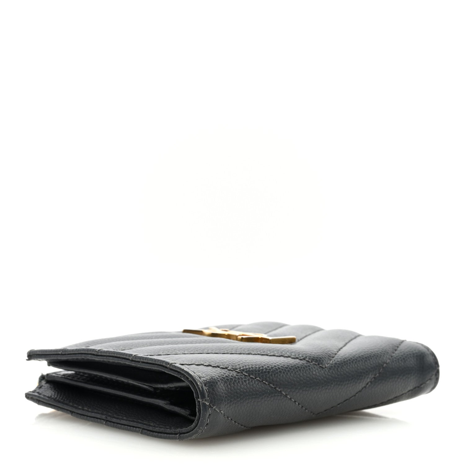 Saint Laurent Grain De Poudre Matelasse Chevron Monogram Zipped Card Case Dark Smog 4 of 6