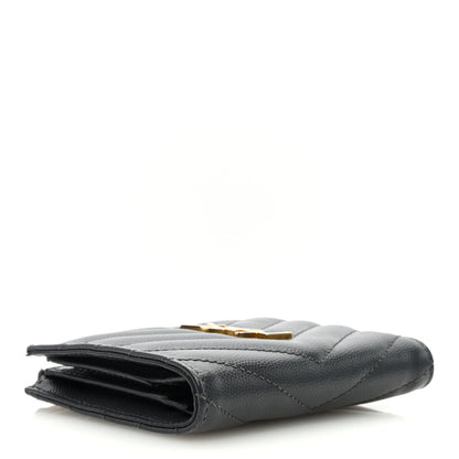 Saint Laurent Grain De Poudre Matelasse Chevron Monogram Zipped Card Case Dark Smog 4 of 6
